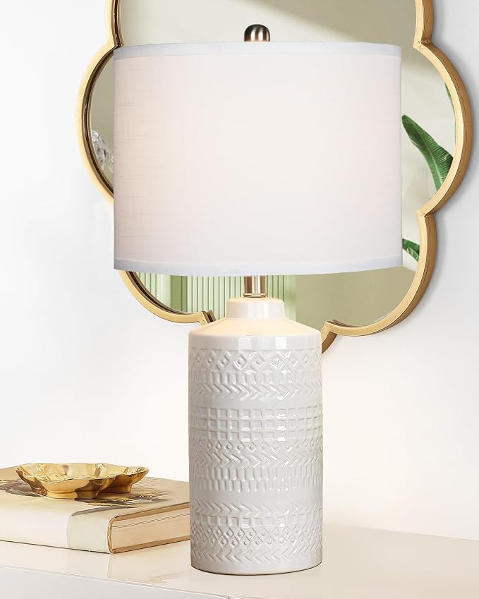 JUNNAI 24.5" White Ceramic Table Lamp 3-Way Dimmable Nightstand - Image 5