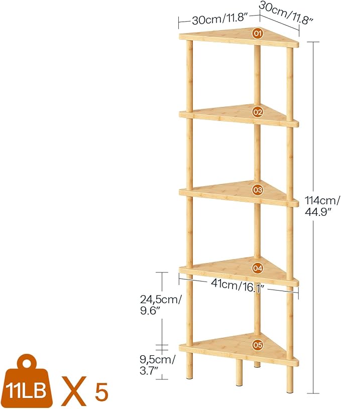 HOOBRO Corner Shelf Stand, 5-Tier Bamboo Corner Bookshelf, Plant Display Shelf - Image 3