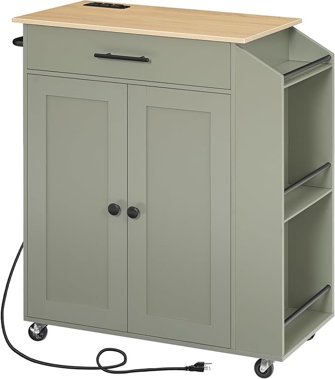 HOOBRO Kitchen Island with Power Outlet, Storage Island with Spice Rack and by HOOBRO