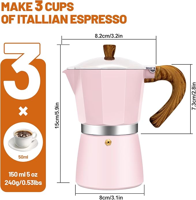 3 Cup Aluminum Espresso Stovetop Moka Pot Express Coffee Maker Percolator - Image 2
