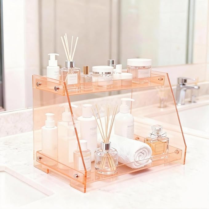 ROYALITA 2 Tier Pink Heart Bathroom Countertop Organizer Display Shelf - Image 4