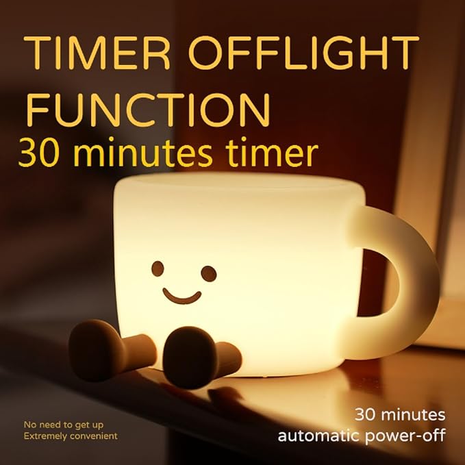 Coffee Cup Night Light, 7 Colors Dimmable Bedside Lamp, Touch Control Night Lamp - Image 2