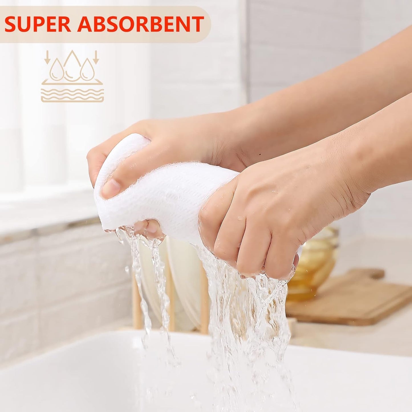 Kitinjoy 100% Cotton Waffle Weave Kitchen Towels, 6-Pack Super Soft and Absorbent Dish Towels for Drying Dishes, Kitchen Hand Towels, 13 in x 28 in, White