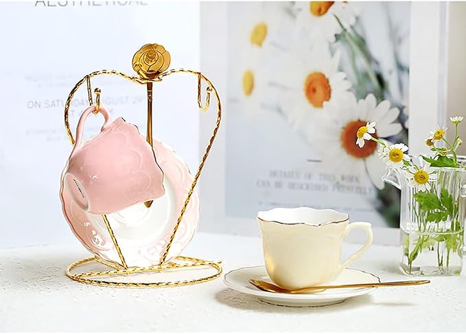 Heart Shaped Tea Cup and Saucer Display Stand Holder Rack Metal Cup Saucer - Image 3