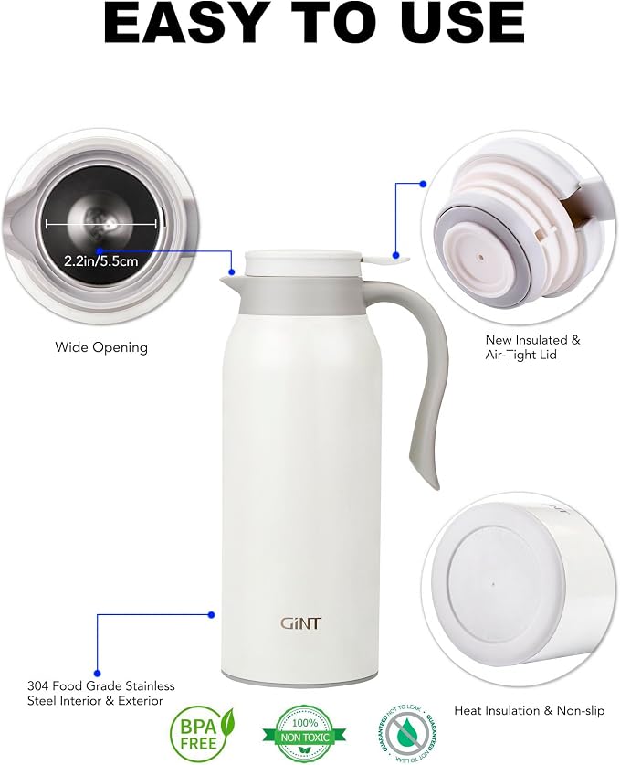GiNT 51 Oz Stainless Steel Thermal Coffee Carafe, Double Walled Vacuum - Image 4