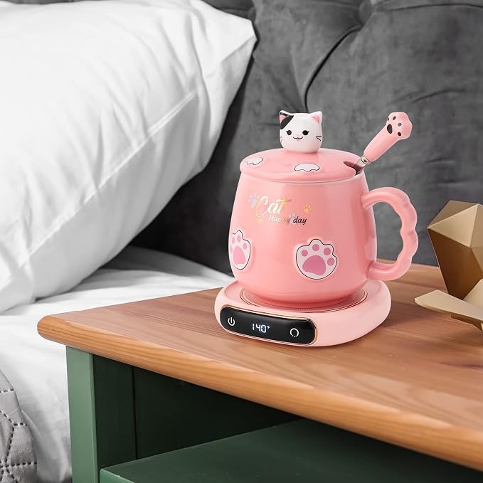 Bgbg Coffee Mug Warmer & Cute Cat Mug Set, Electric Beverage Cup Warmer - Image 2