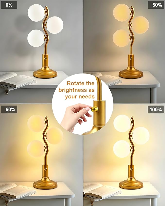 Lightdot Mid Century Globe Table Lamp Dimmable Modern 3 Lights Gold Desk Lamp - Image 2