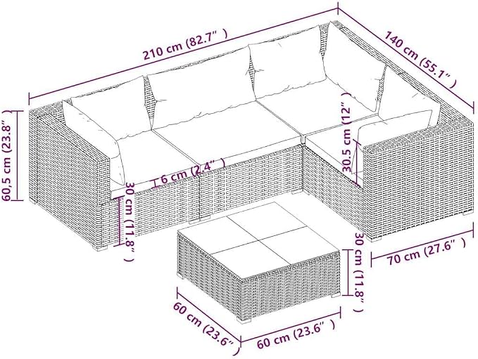 5 Piece Garden Lounge Set with Cinnamon Red Cushions, Modular PE Rattan Patio - Image 6