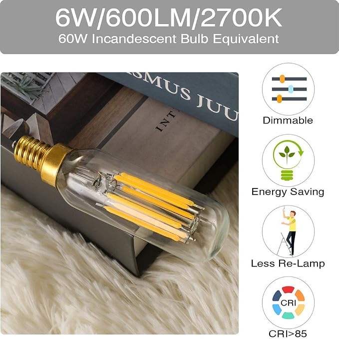 XININSUN T6 LED Bulb Dimmable 6W Equal Warm White 2700K T6 T25 E12 Candelabra - Image 3