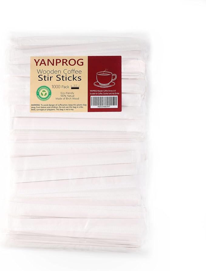 Wooden Coffee Stirrers Individually Wrapped 5.5" Coffee Stir Sticks 1000 Pcs by YANPROG