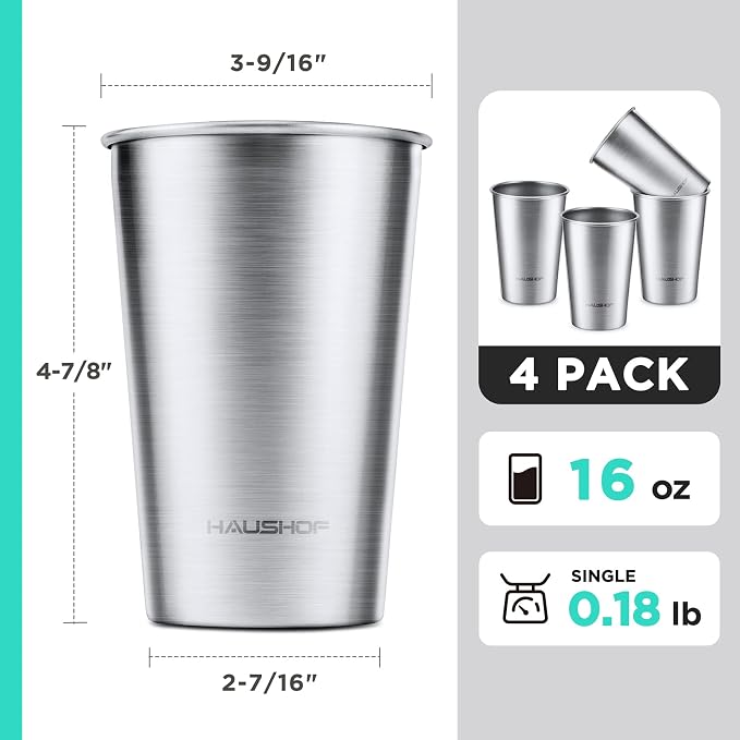 HAUSHOF Pint Cup, 16 oz Stainless Steel Cups, Stackable Metal Drinking Cups - Image 3