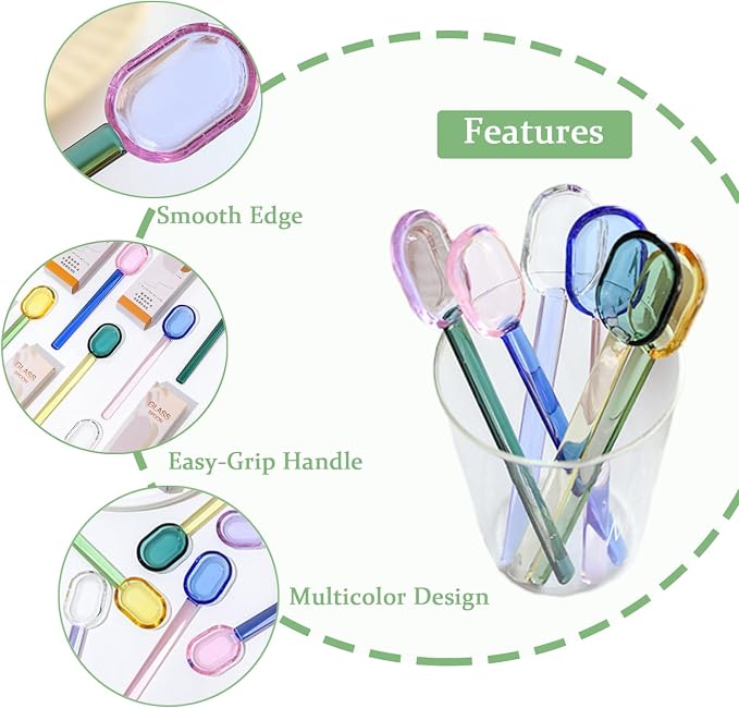 4pcs Colorful Glass Spoons Set, 6.1Inch Straight Handle - Image 5