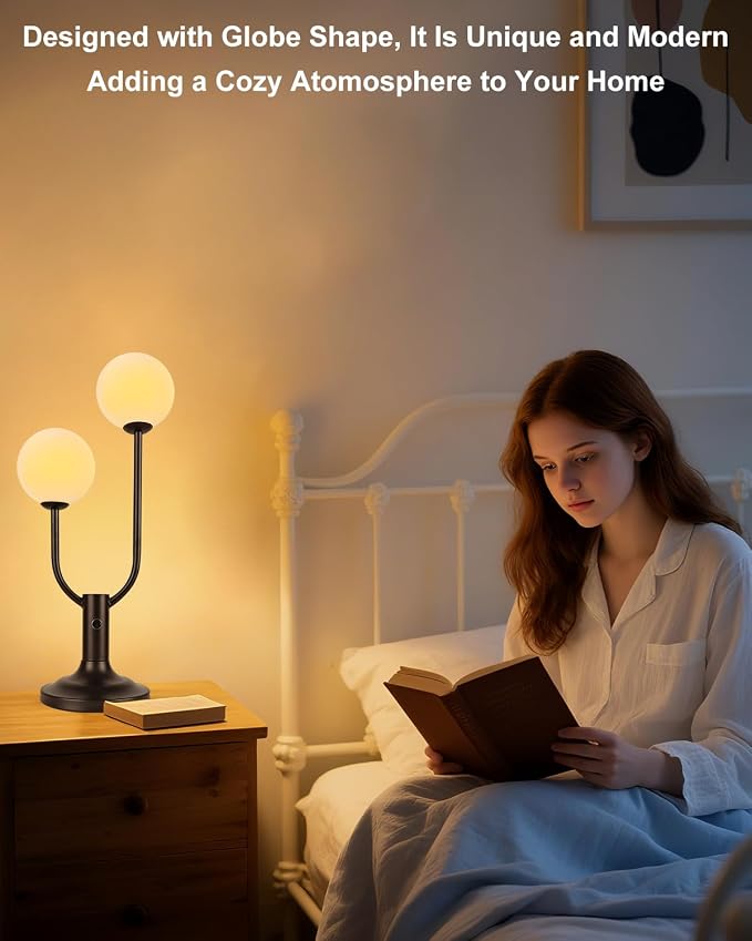 Lightdot Globe Table Lamp for Bedroom Mid Century Modern Black Small Desk Lamp - Image 4