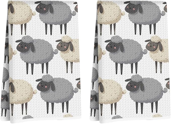 2 Pcs Sheep Kitchen Towels, Microfiber Dish Cloths by Hanamiya+Na