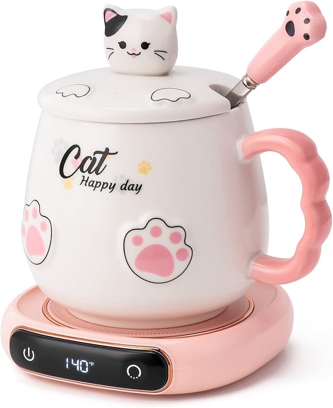 Bgbg Coffee Mug Warmer & Cute Cat Mug Set, Beverage Cup Warmer by Bgbg