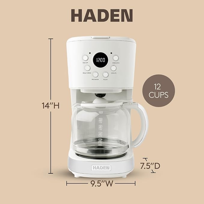 HADEN Coffee Machine, 12 Cup Programmable Drip Coffee Maker, Ivory & Chrome - Image 4