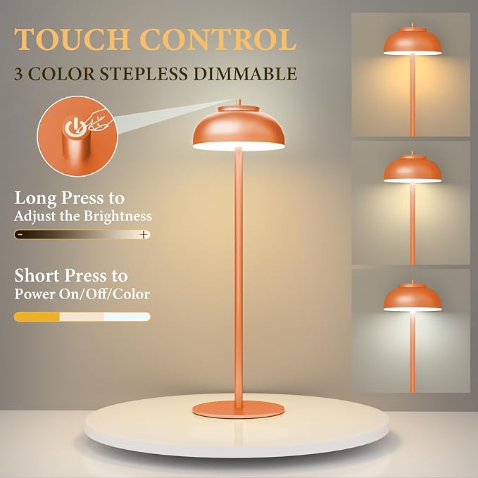 Orange Table Lamp Set of 2 Rechargeable, Table Lights Battery Operated-IP65 - Image 5