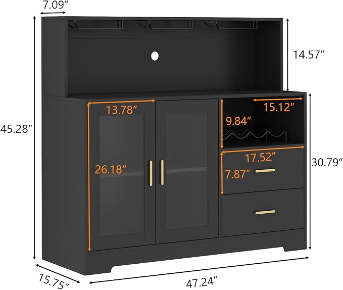Bar Cabinet for Home with LED Light, Coffee Bar Cabinet with Wine & Glass Rack - Image 2