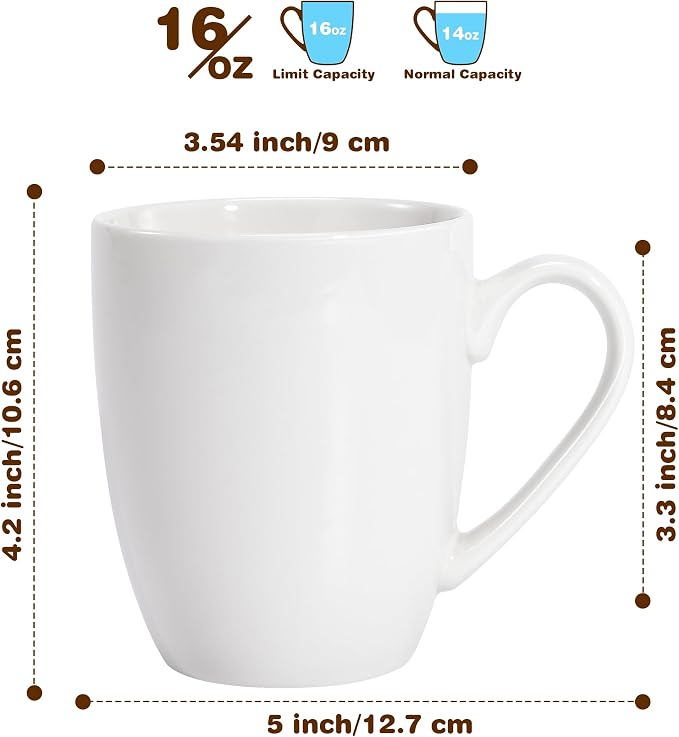 Urbanstrive 16 oz Large Coffee Mugs Ceramic Coffee Mug White Coffee Cups Tea - Image 2