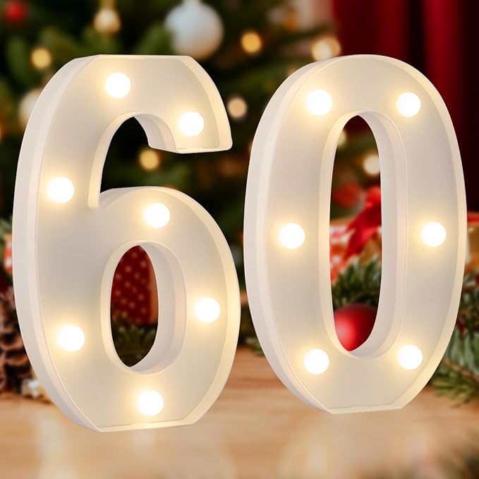LED 60 Marquee Number Light Up Letter, Happy 60th Birthday Decorations by SKYPHAROS