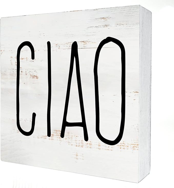 Ciao Wood Box Sign, Rustic Italian Hello Wooden Box Sign Block Plaque by HDKY