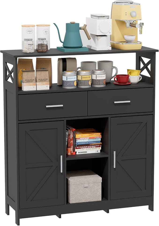 Coffee Bar Cabinet with Storage, 2 Doors and Adjustable Shelves, Freestanding by Unknown