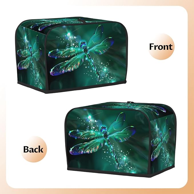 Vintage Green Dragonfly Toaster Cover 4 Slice Wide Slot Washable Appliance - Image 3