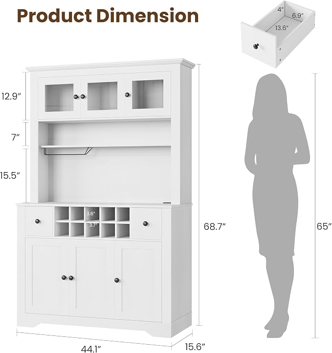 GAOMON 69" Pantry Cabinet with LED Light & Charging Station, Kitchen Pantry - Image 2