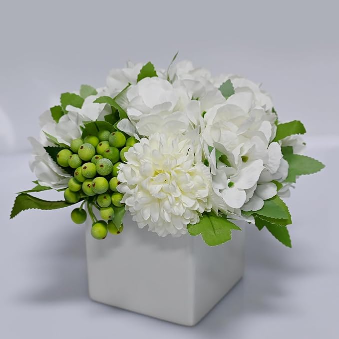 LADADA Flower in Ceramic vase, Artificial Hydrangea Flower Arrangement and vase by LADADAArtificialFlowers