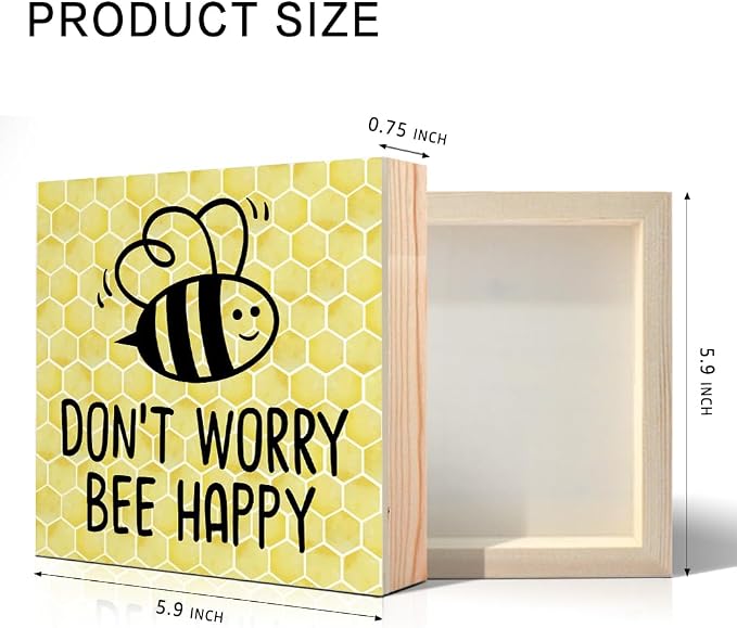 Don't Worry Bee Happy Wooden Box Sign, Inspirational Honey Bee Decor - Image 2