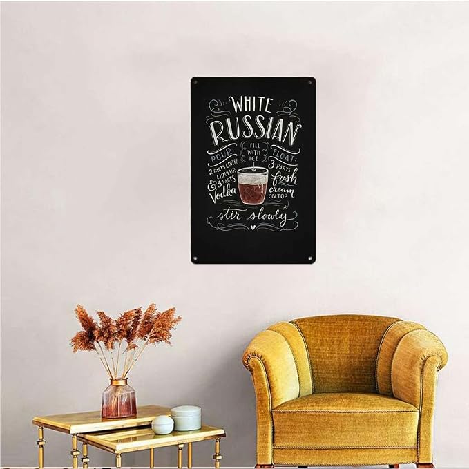 Aluminum 8X12in Sign White Russian Cocktail Recipe Wall Art Vintage Chalkboard - Image 4