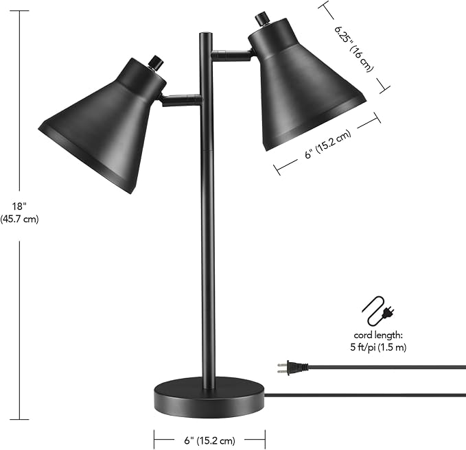 Globe Electric 18" 2-Light Desk Lamp, Industrial Design, Pivoting Heads - Image 9