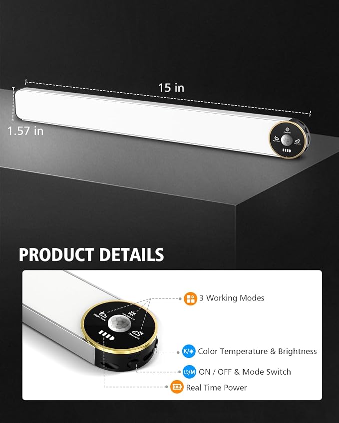 Motion Sensor Under Cabinet Lighting, 3-Color Dimmable, 84 LED 15 Inch Wireless - Image 5