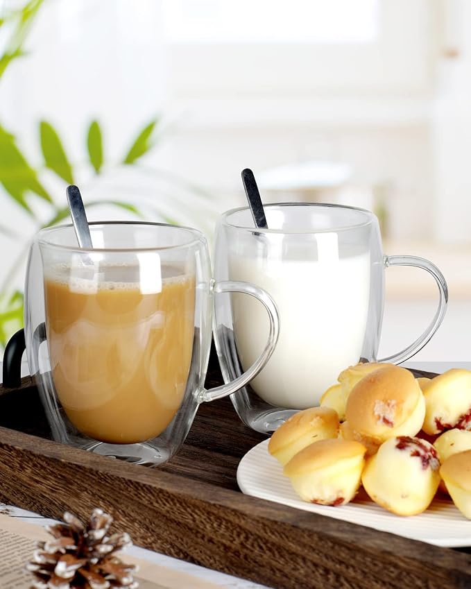 LIBWYS 4 Pack Double Walled Coffee Cups Glasses Mugs 12oz, Espresso Cappuccino - Image 5