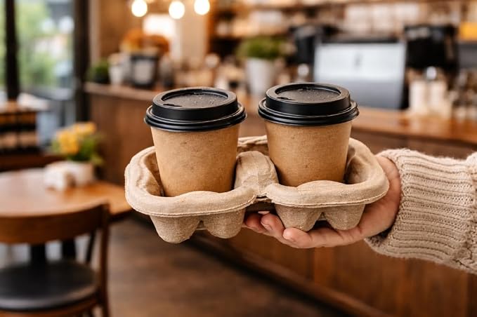 2 Cup Compostable Paper Pulp Cup Carrier, 30 Pack Heavy Duty Disposable Coffee - Image 9