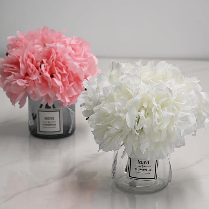 LADADA Artificial White Peony Flowers in Vase, Wedding Bathroom Home Table Decor - Image 3