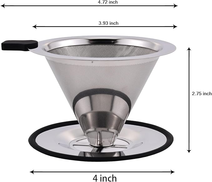 Pour Over Coffee Filter Dripper, Stainless Steel Metal Cone Coffee Filter | - Image 2