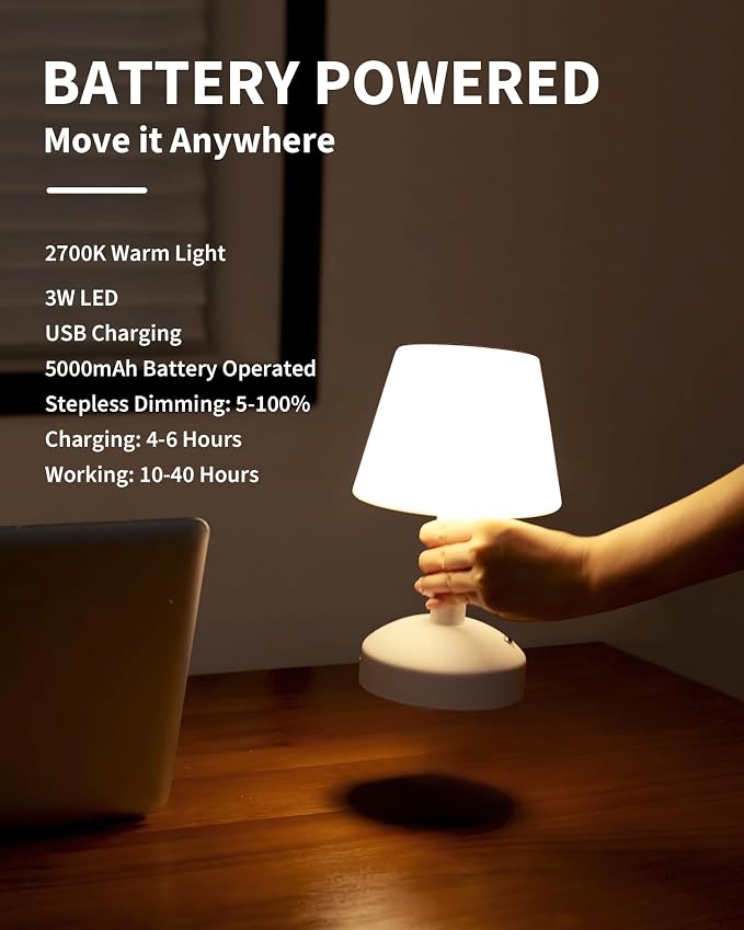 KDG Modern Cordless Small Table Lamps, Outdoor Portable Shower Waterproof LED - Image 4
