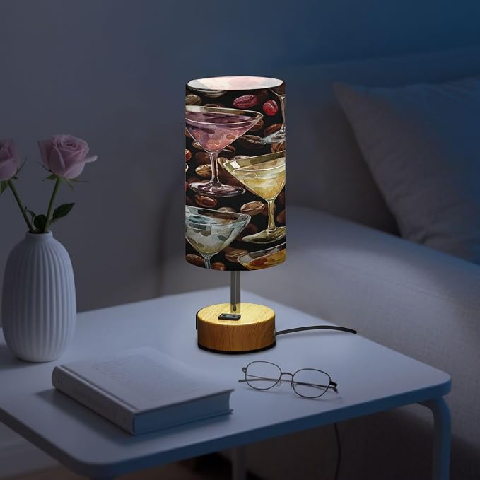 Martini Cups Watercolor Coffee Beans Nightstand Lamps - Image 6