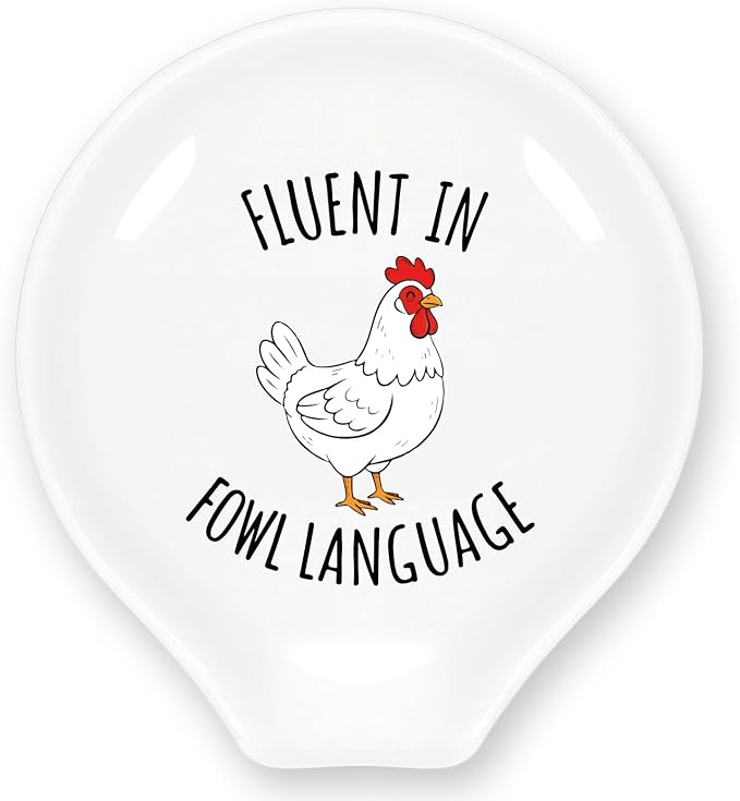 Rooster Spoon Rest, Fluent in Fowl Language Funny Coffee Spoon Holder by YROVWENQ