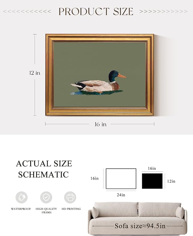 ARPEOTCY Vintage Animal Wall Art Framed, Duck Oil Painting Illustration - Image 5
