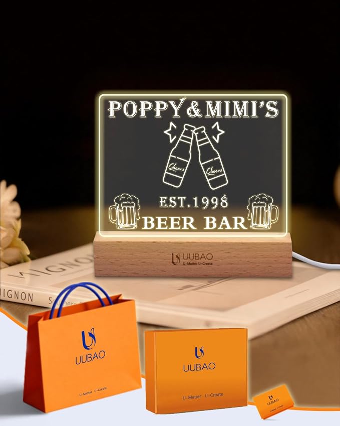 Personalized Light Up Signs for Home Bar Customized Name Bar Gifts Night Light by UUBAO