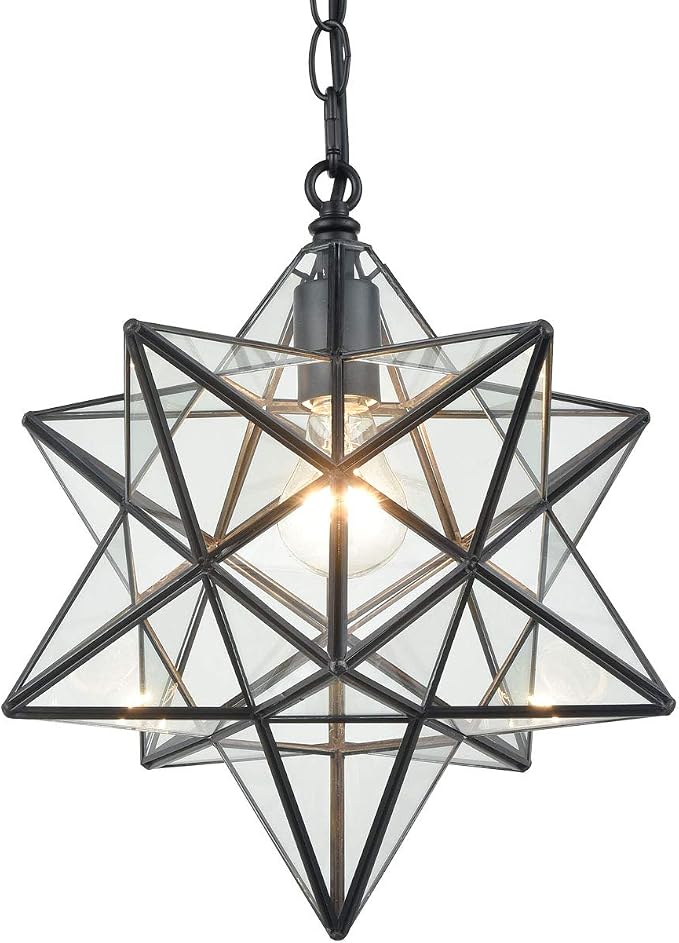 16'' Large Moravian Star Pendant Light Clear Glass Hanging Star Lights by ecopowerlight