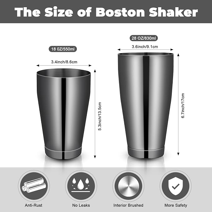 Sabary 6 Pcs Cocktail Shakers Professional Bar Shaker Boston Set Stainless - Image 2