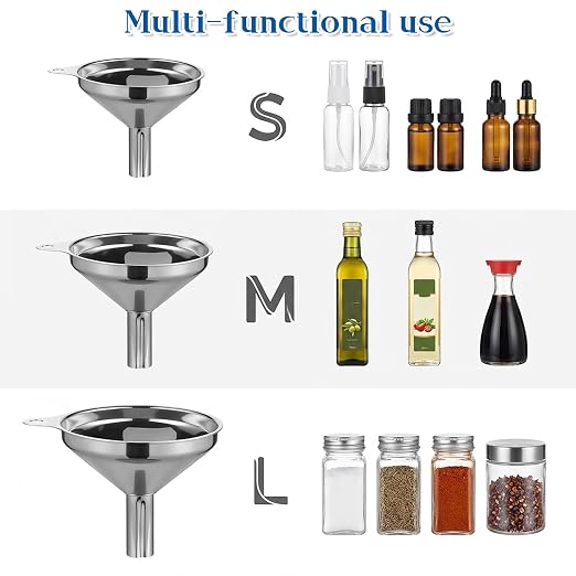 Stainless Steel Funnel, Large Medium Small Kitchen Funnel Set of 3 Metal - Image 6