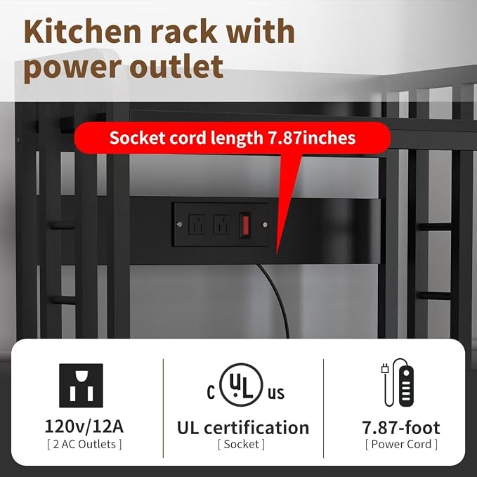 Bakers Rack with Power Outlet ，Microwave Stand 4-Tier Kitchen Baker's Rack - Image 4