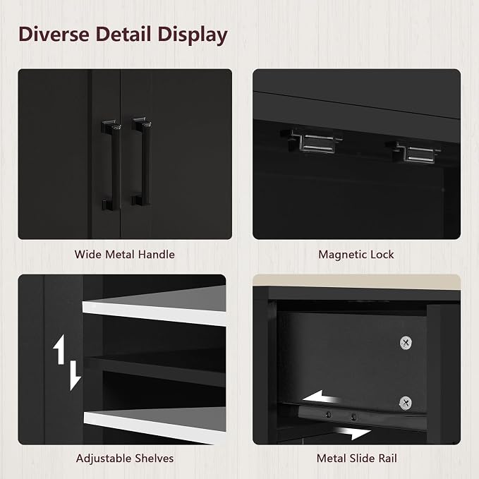 usikey 63" Buffet Cabinet with Storage, Large Sideboard Buffet Cabinet with 2 - Image 7