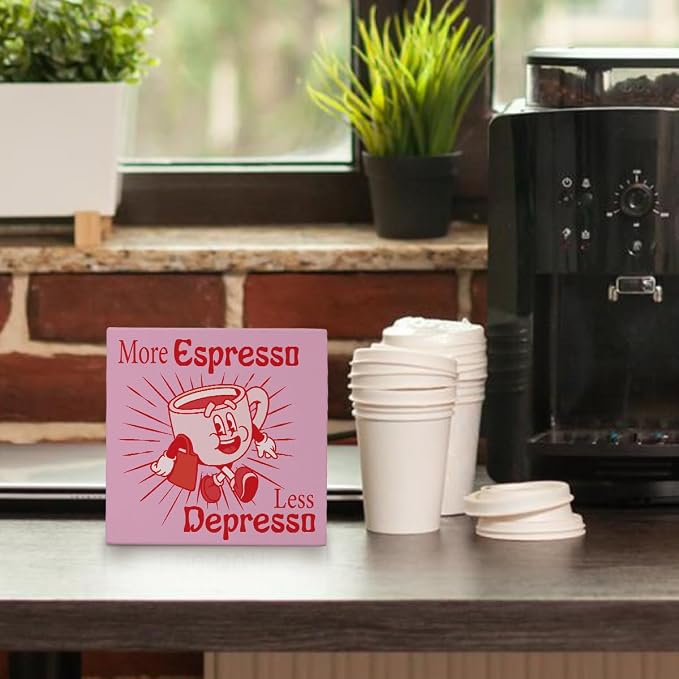 Pink Coffee Bar Decor, More Espresso Less Depresso Sign, Funny Coffee Table - Image 3