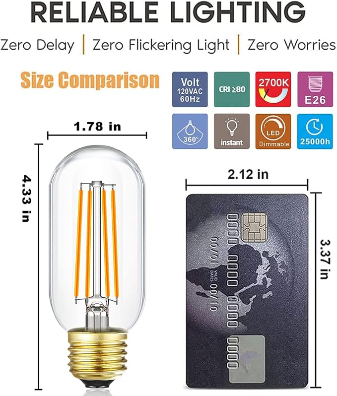 LEOOLS Dimmable E26 led Bulb 8W Equal 75 watt Vintage LED Edison Bulb Clear - Image 3