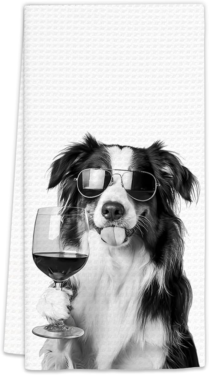 Border Collie Gifts Wine Kitchen Towels, Gifts by FIicy